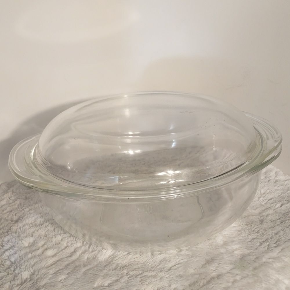 Vtg Pyrex by Corning Clear Glass w/Covered Casserole Dish